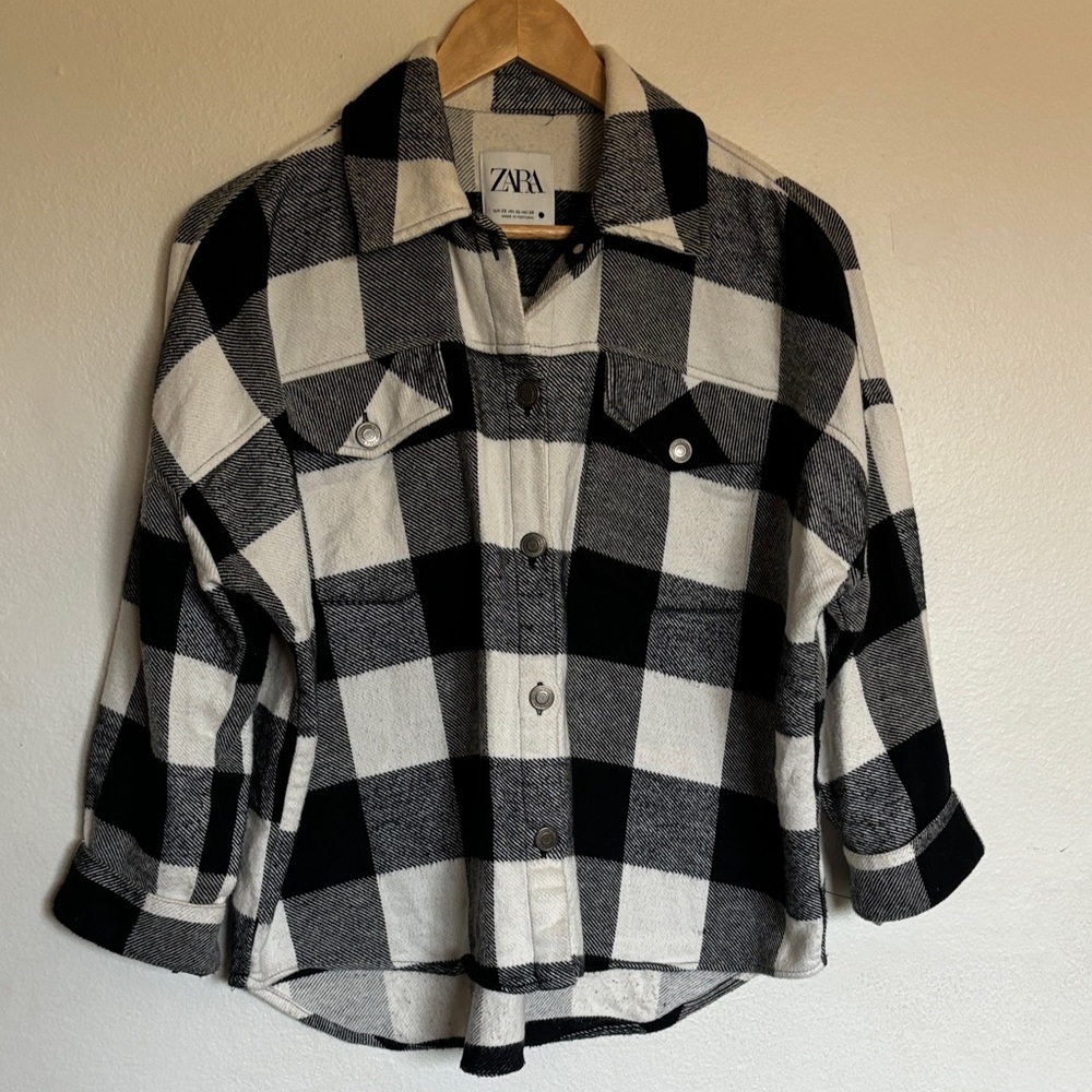 Zara Black and White Checkered Varsity Jacket